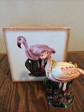 Pink Jeweled Flamingo Ceramic Figurine - Decorative Accent